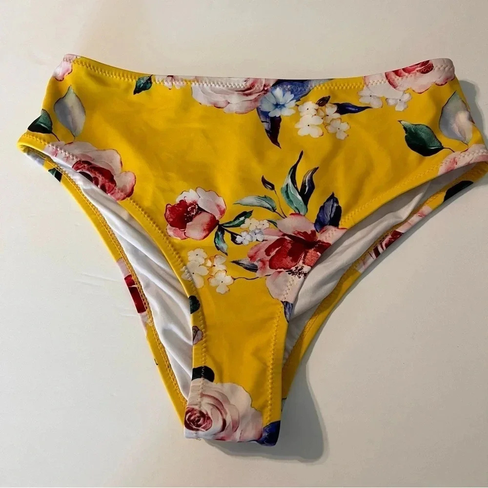 Cupshe Highrise High Waisted Floral Bikini Bottoms Yellow Roses Small